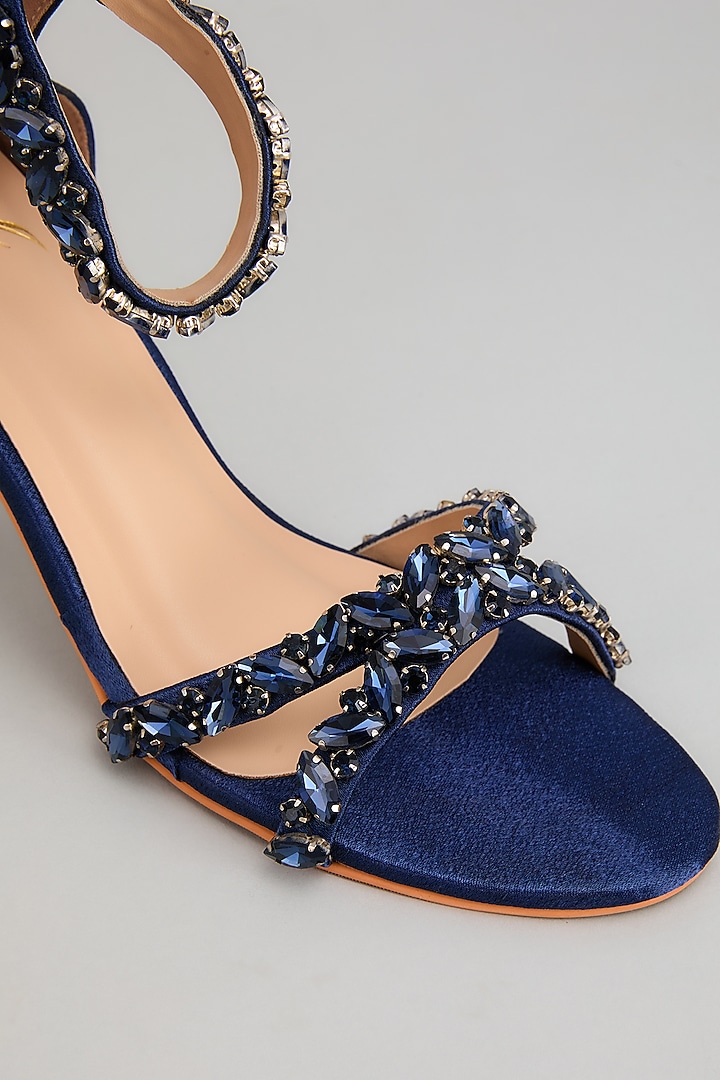 Blue Satin Crystal Stone Embellished Heels by Cielbyak at Pernia's Pop Up Shop