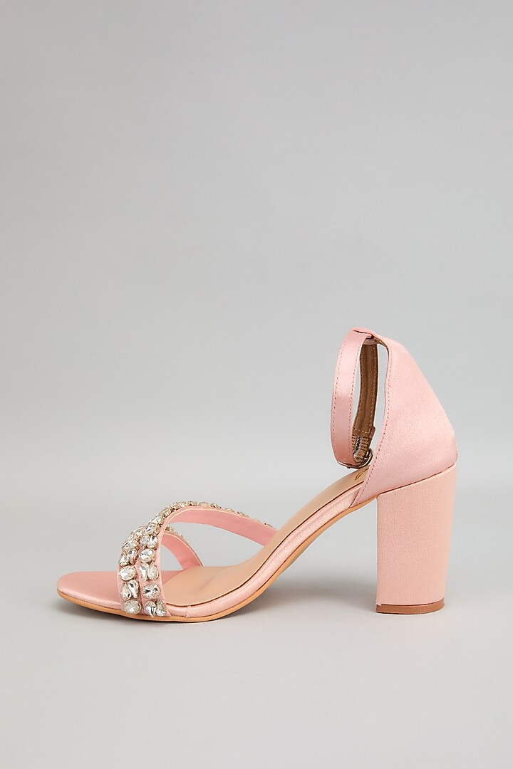 Pink Satin Crystal Stone Embellished Heels by Cielbyak at Pernia's Pop Up Shop