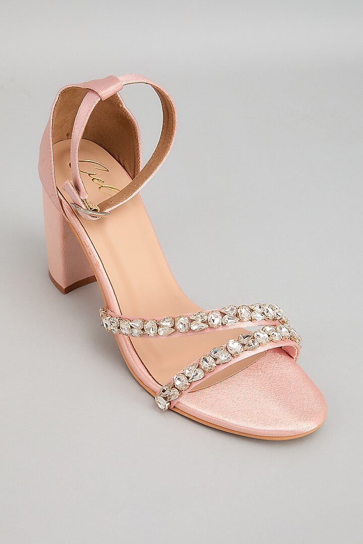 Pink Satin Crystal Stone Embellished Heels by Cielbyak at Pernia's Pop Up Shop