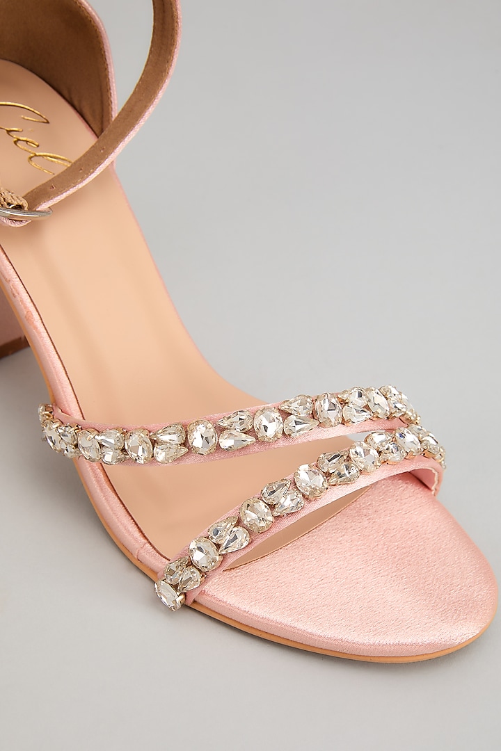 Pink Satin Crystal Stone Embellished Heels by Cielbyak at Pernia's Pop Up Shop