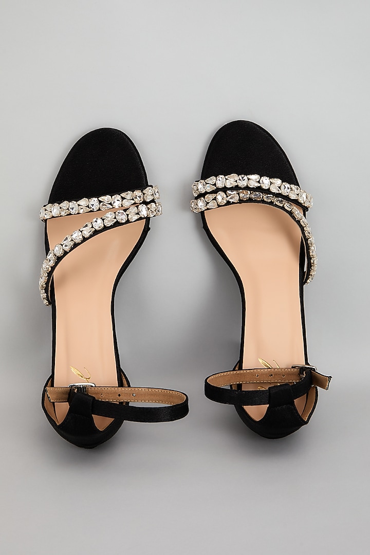 SL CRYSTAL BUCKLE HIGH HEELS BLACK CALFSKIN