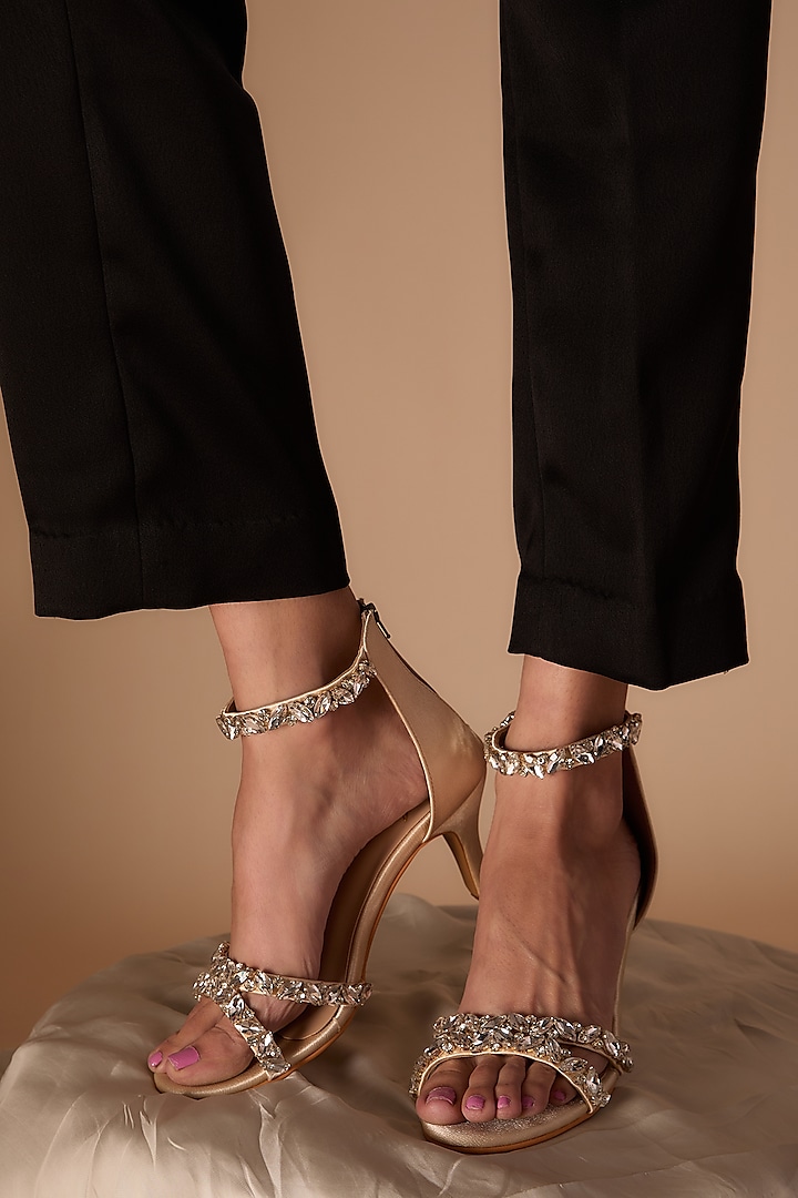 Nude Vegan Leather Crystal Embellished Heels by Cielbyak