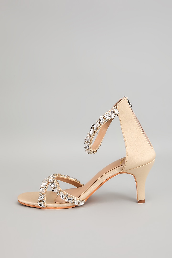 Nude Vegan Leather Crystal Embellished Heels by Cielbyak at Pernia's Pop Up Shop