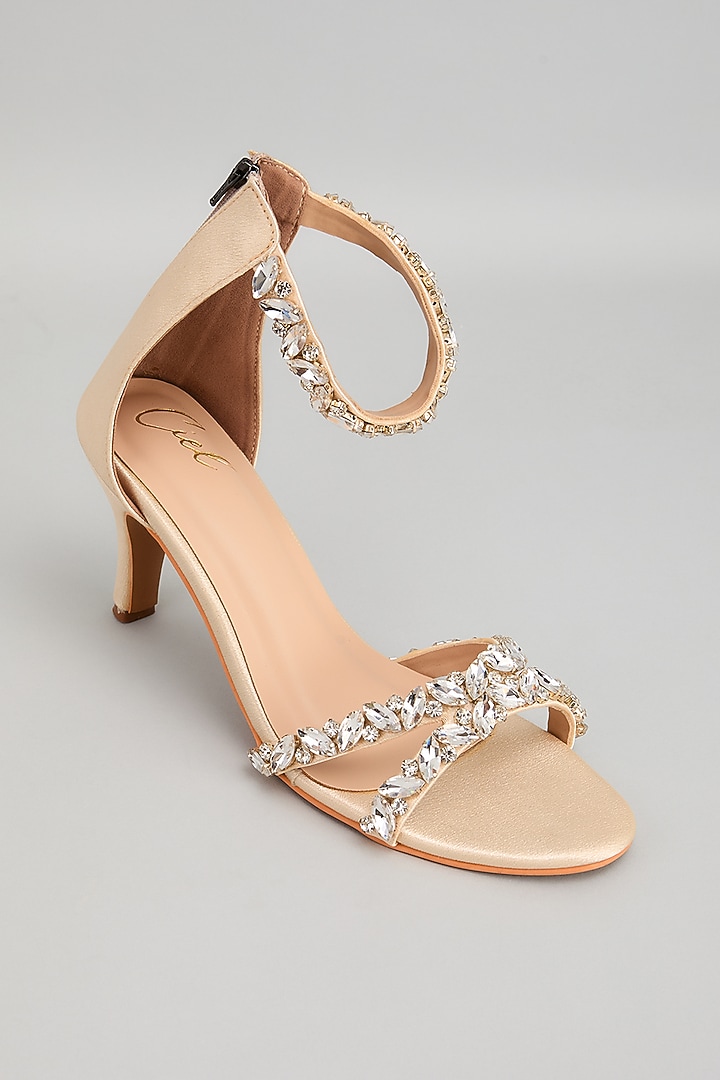 Nude Vegan Leather Crystal Embellished Heels by Cielbyak at Pernia's Pop Up Shop