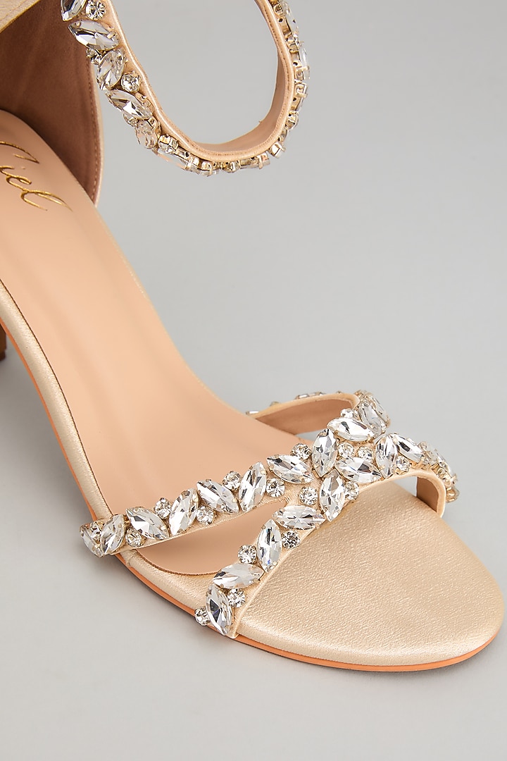 Nude Vegan Leather Crystal Embellished Heels by Cielbyak at Pernia's Pop Up Shop