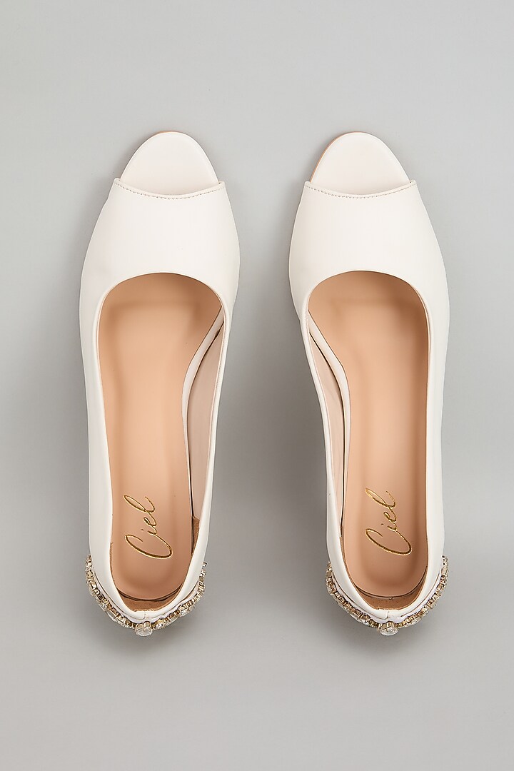 White Art Leather Swarovski Crystal Embellished Pumps by Cielbyak at Pernia's Pop Up Shop