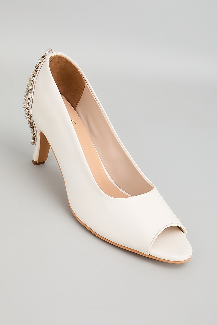 White Art Leather Swarovski Crystal Embellished Pumps by Cielbyak at Pernia's Pop Up Shop