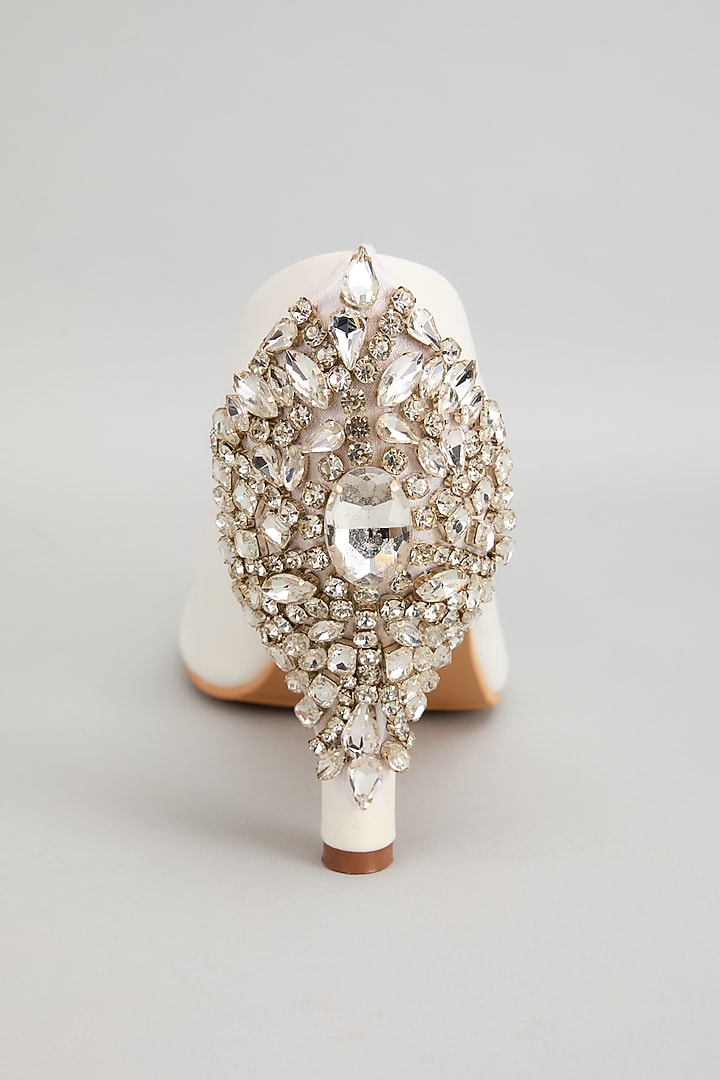 White Art Leather Swarovski Crystal Embellished Pumps by Cielbyak at Pernia's Pop Up Shop