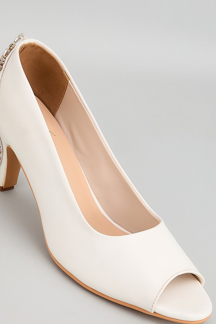 White Art Leather Swarovski Crystal Embellished Pumps by Cielbyak at Pernia's Pop Up Shop