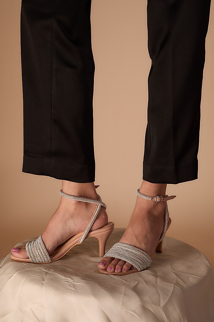 Dusty Pink Art Leather Rhinestone Embellished Heels by Cielbyak