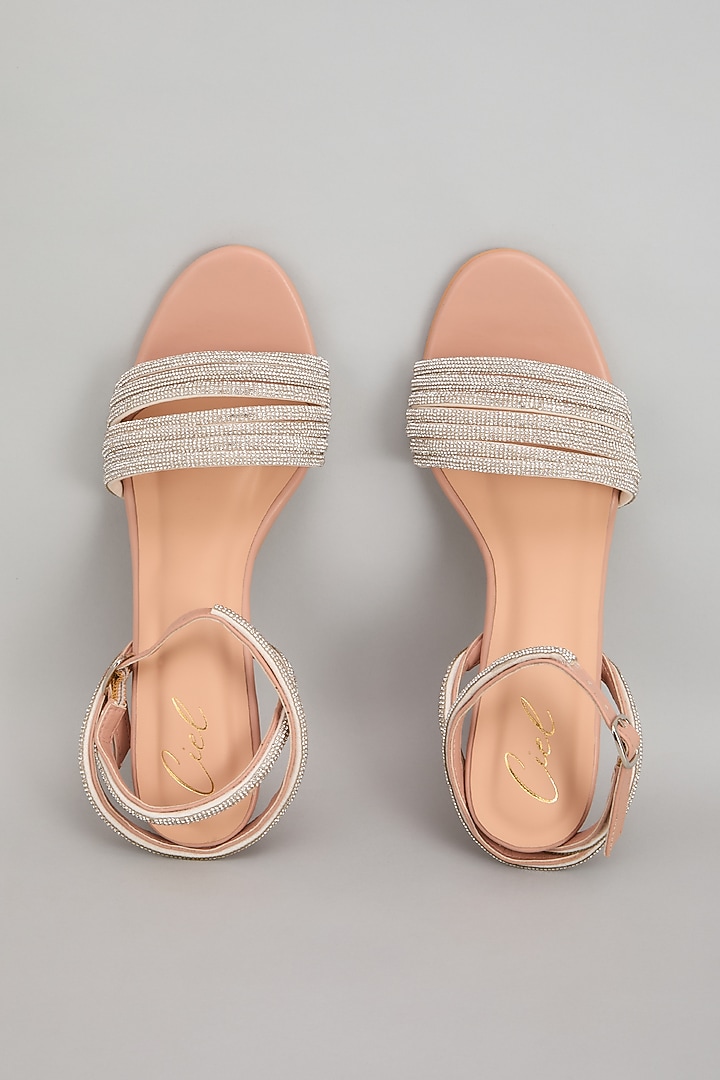 Dusty Pink Art Leather Rhinestone Embellished Heels by Cielbyak at Pernia's Pop Up Shop