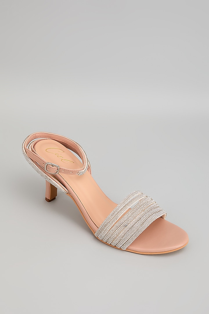 Dusty Pink Art Leather Rhinestone Embellished Heels by Cielbyak at Pernia's Pop Up Shop