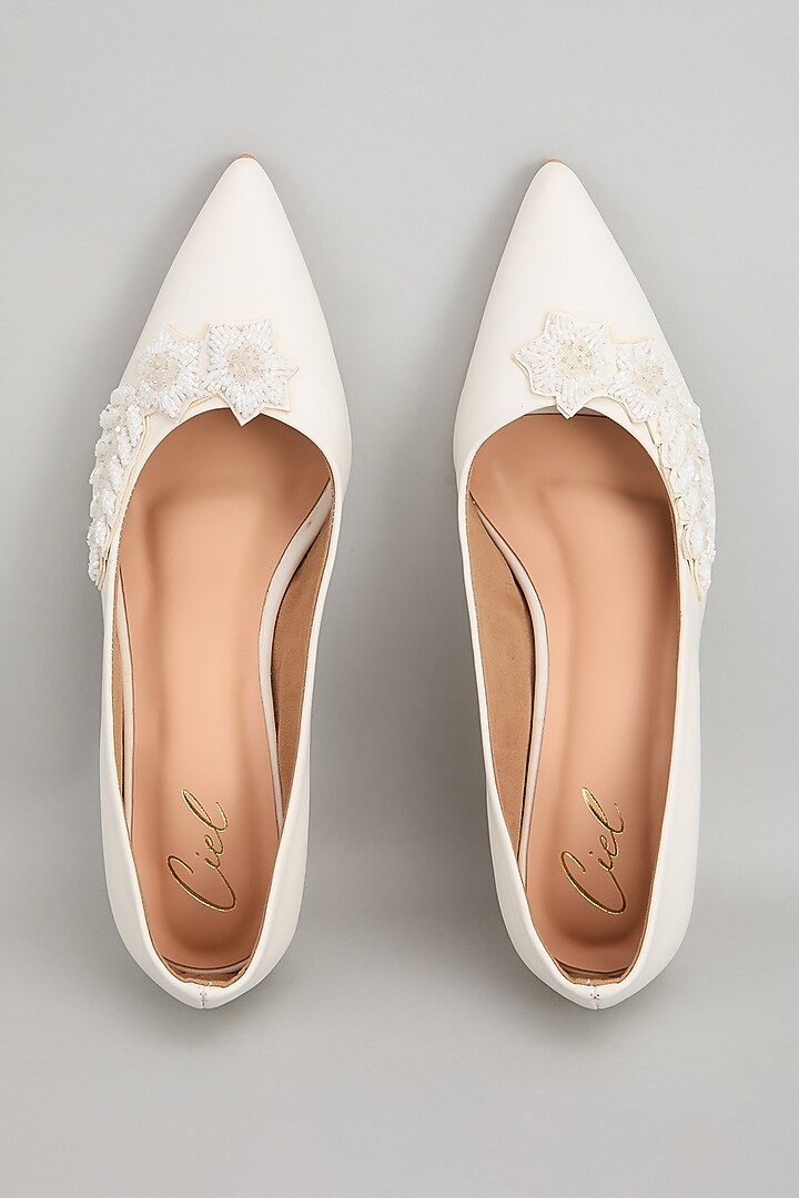 White Art Leather Pearl Embellished Stilettos by Cielbyak at Pernia's Pop Up Shop