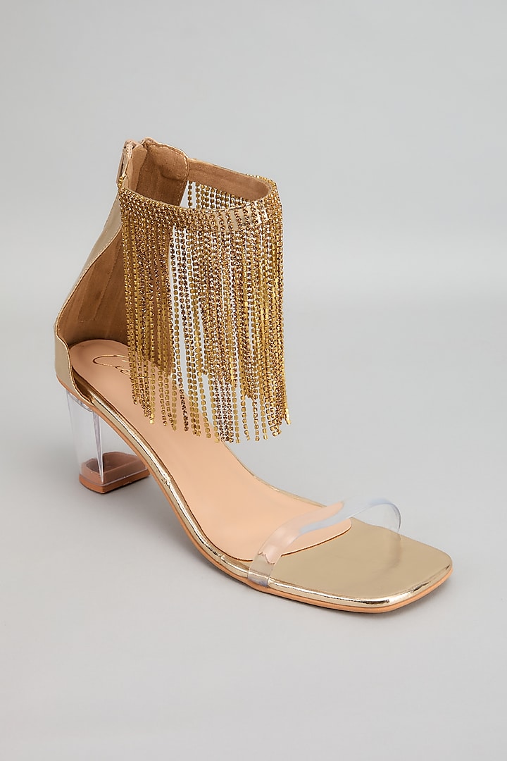 Gold Art Leather Crystal & Rhinestone Embellished Heels by Cielbyak
