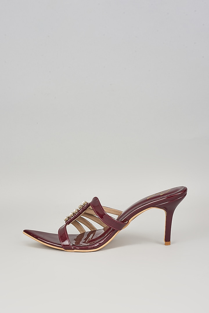 Deep Maroon Art Leather Crystal Embellished Heels by Cielbyak at Pernia's Pop Up Shop