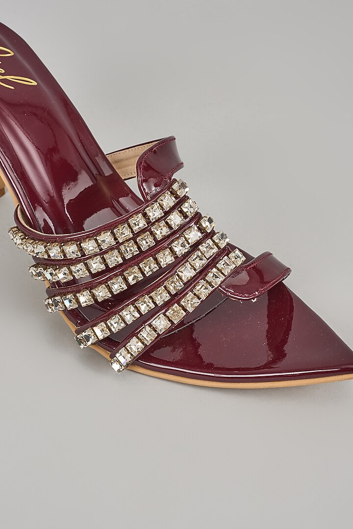 Deep Maroon Art Leather Crystal Embellished Heels by Cielbyak at Pernia's Pop Up Shop