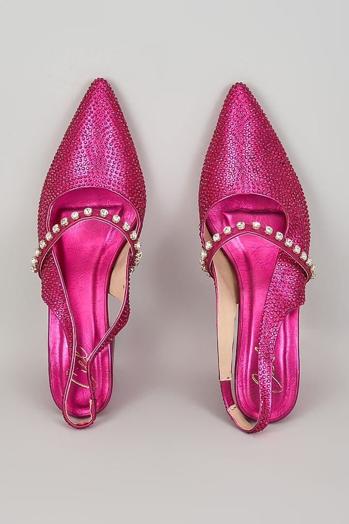 Pink Satin Leather Rhinestone Embellished Heels by Cielbyak at Pernia's Pop Up Shop