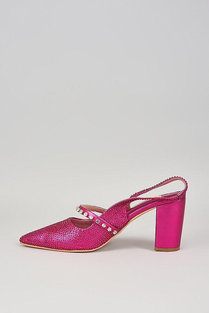 Pink Satin Leather Rhinestone Embellished Heels by Cielbyak at Pernia's Pop Up Shop