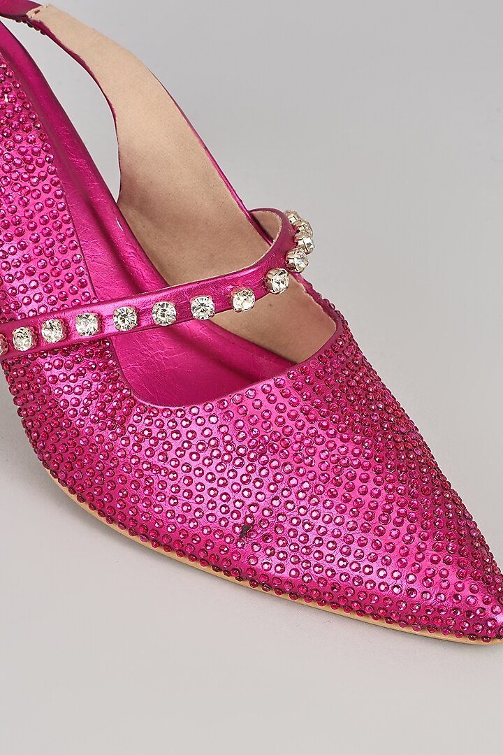 Pink Satin Leather Rhinestone Embellished Heels by Cielbyak at Pernia's Pop Up Shop