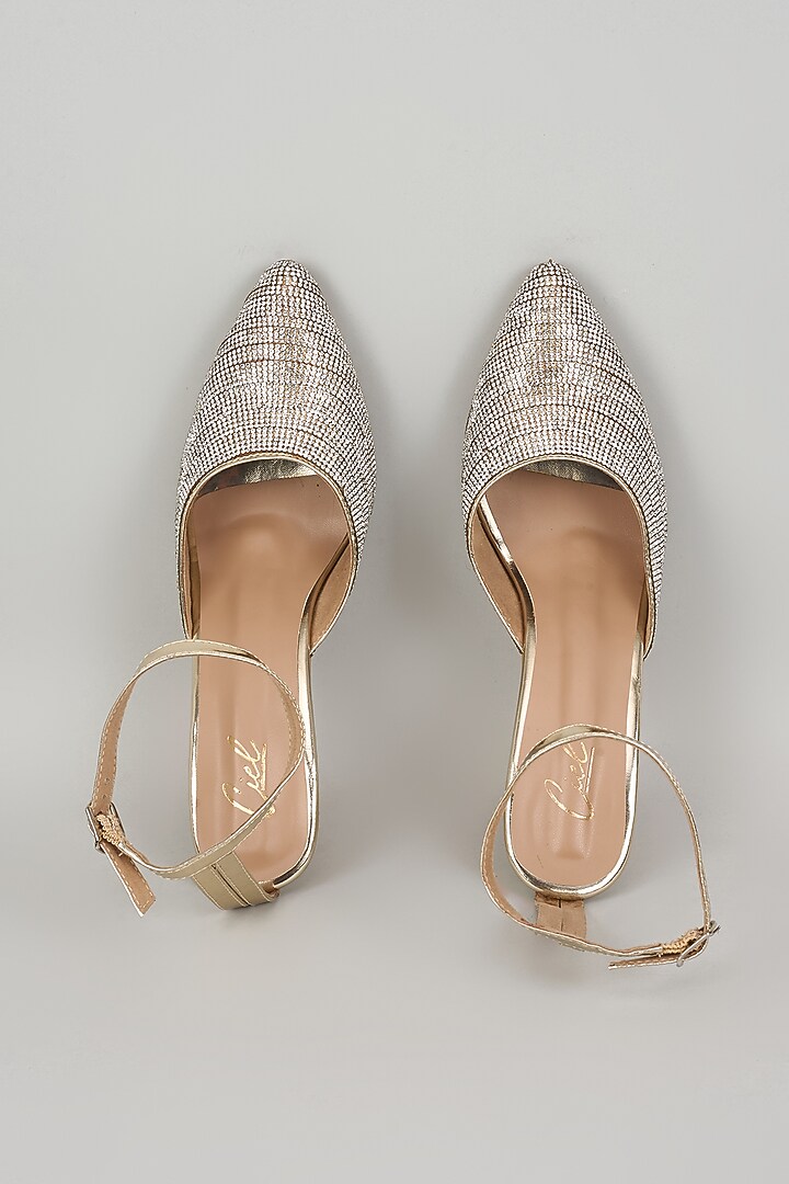 Golden Rhinestone Leather Embellished Pointed Heels by Cielbyak at Pernia's Pop Up Shop