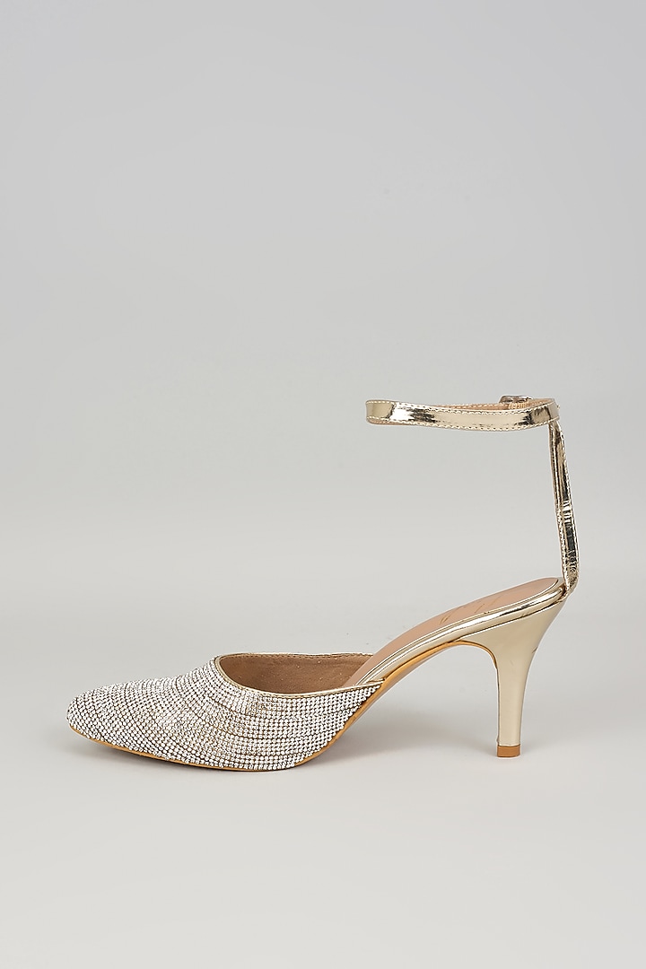 Golden Rhinestone Leather Embellished Pointed Heels by Cielbyak at Pernia's Pop Up Shop