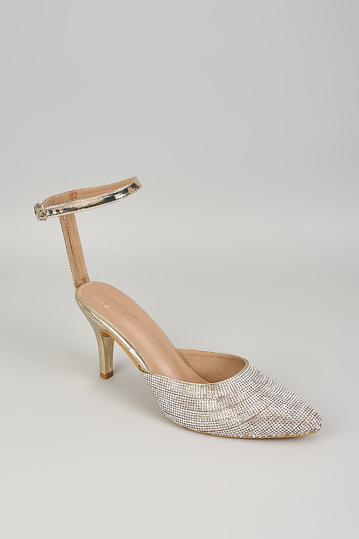 Golden Rhinestone Leather Embellished Pointed Heels by Cielbyak at Pernia's Pop Up Shop