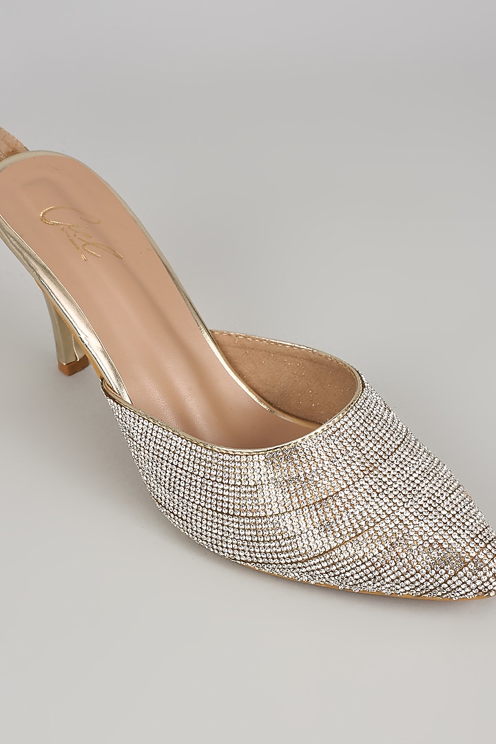 Golden Rhinestone Leather Embellished Pointed Heels by Cielbyak at Pernia's Pop Up Shop