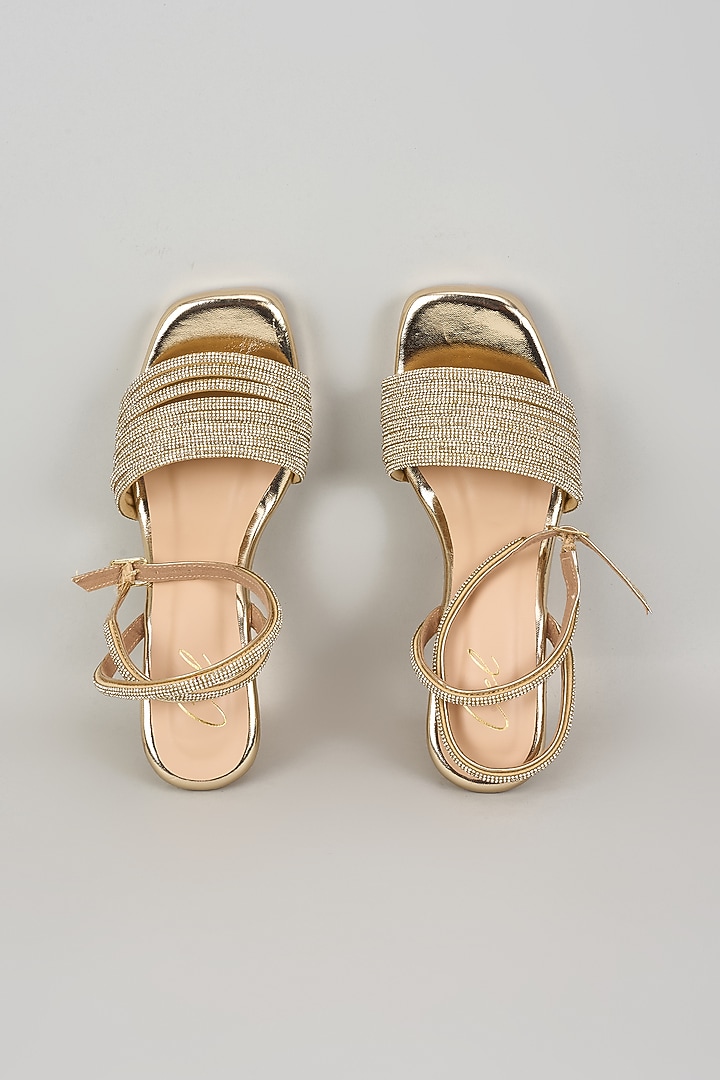 Golden Art Leather Rhinestone Embellished Wedges by Cielbyak at Pernia's Pop Up Shop