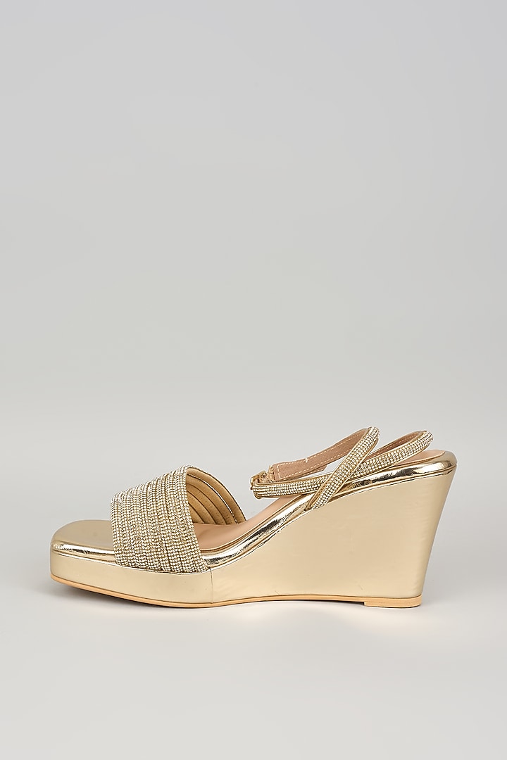 Golden Art Leather Rhinestone Embellished Wedges by Cielbyak at Pernia's Pop Up Shop