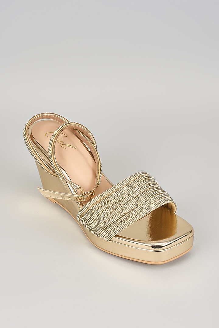 Golden Art Leather Rhinestone Embellished Wedges by Cielbyak at Pernia's Pop Up Shop