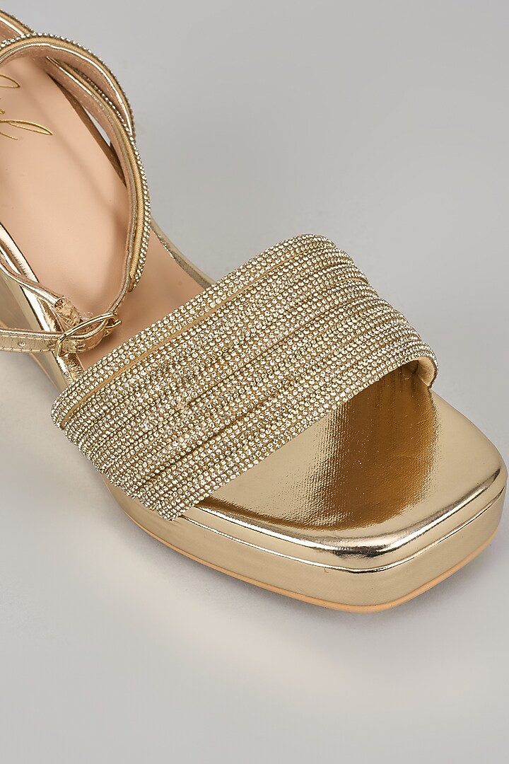 Golden Art Leather Rhinestone Embellished Wedges by Cielbyak at Pernia's Pop Up Shop