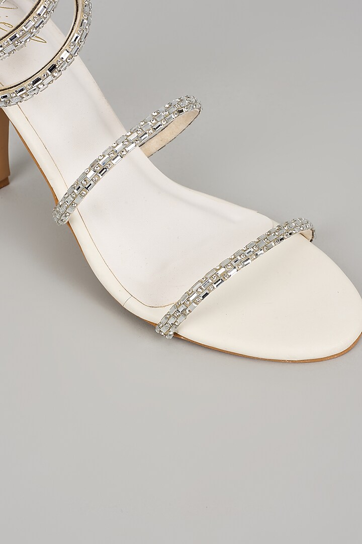 White Art Leather Crystal Embellished Heels by Cielbyak at Pernia's Pop Up Shop