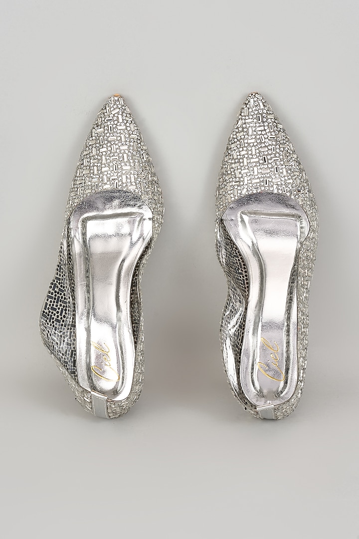 Silver Acrylic Stone & Cutdana Work Heels by Cielbyak at Pernia's Pop Up Shop