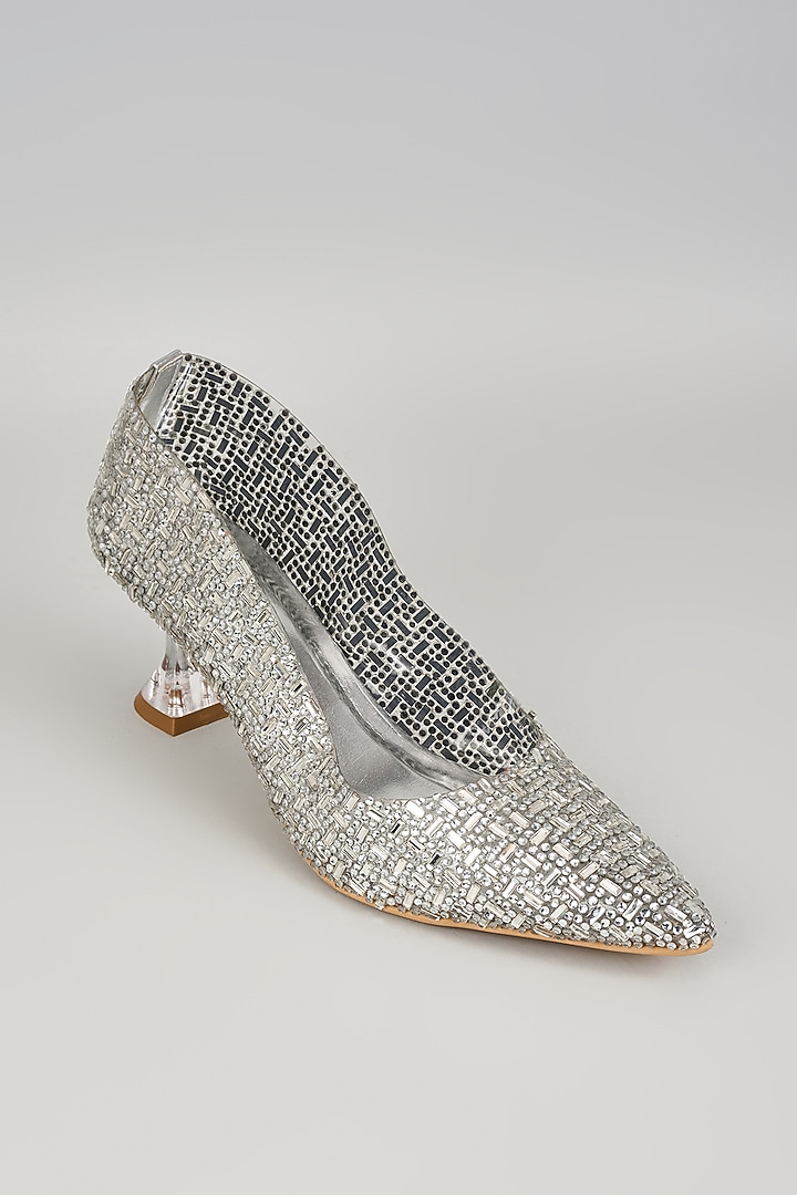 Silver Acrylic Stone & Cutdana Work Heels by Cielbyak at Pernia's Pop Up Shop