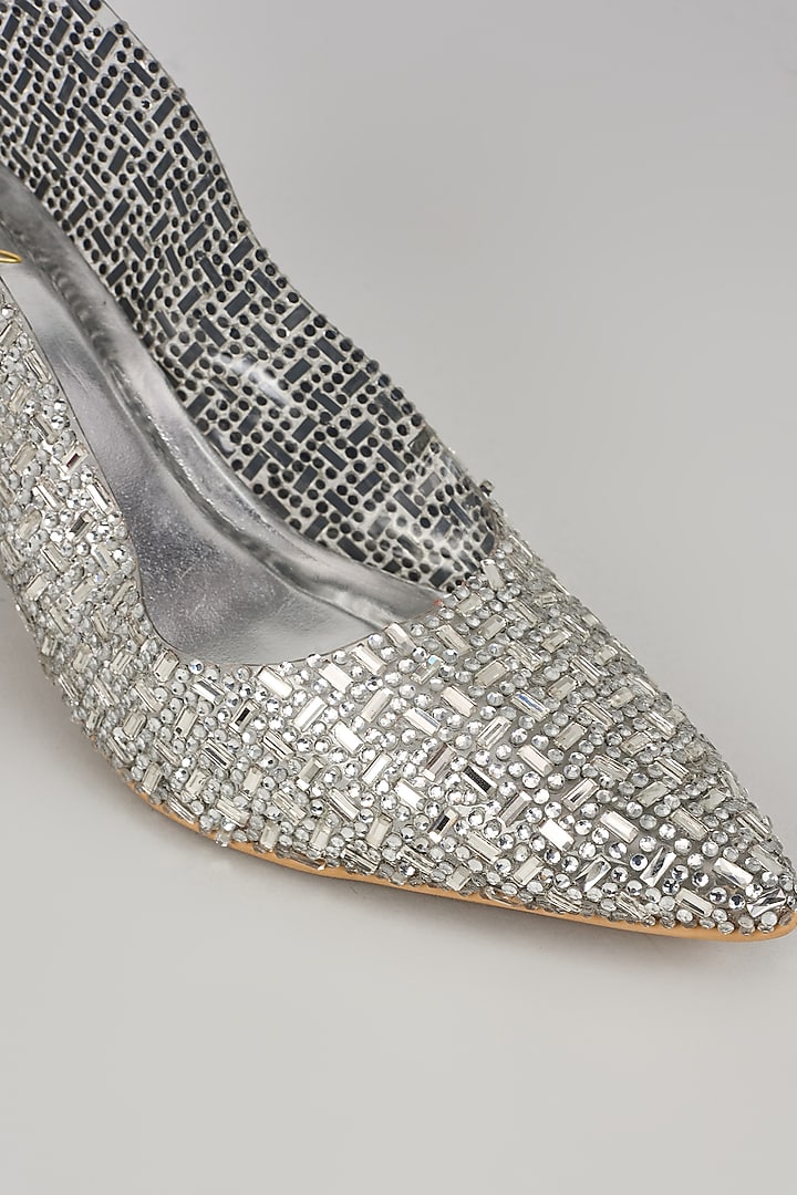 Silver Acrylic Stone & Cutdana Work Heels by Cielbyak at Pernia's Pop Up Shop