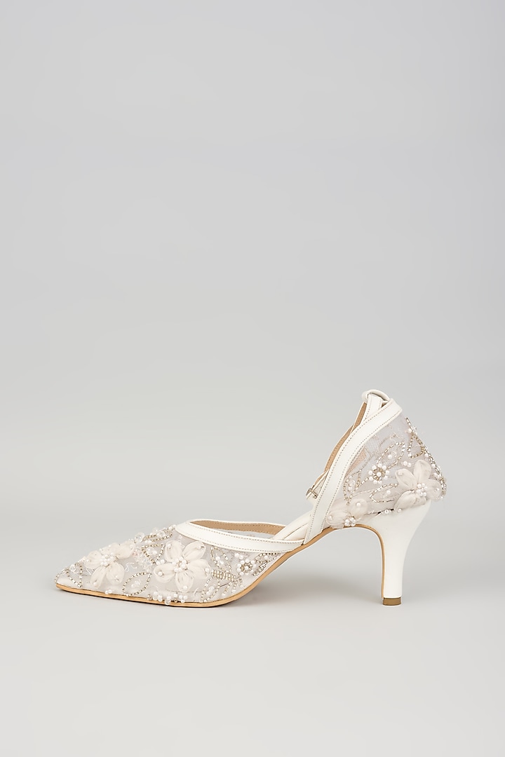 White Net Hand Embroidered Heels by Cielbyak at Pernia's Pop Up Shop
