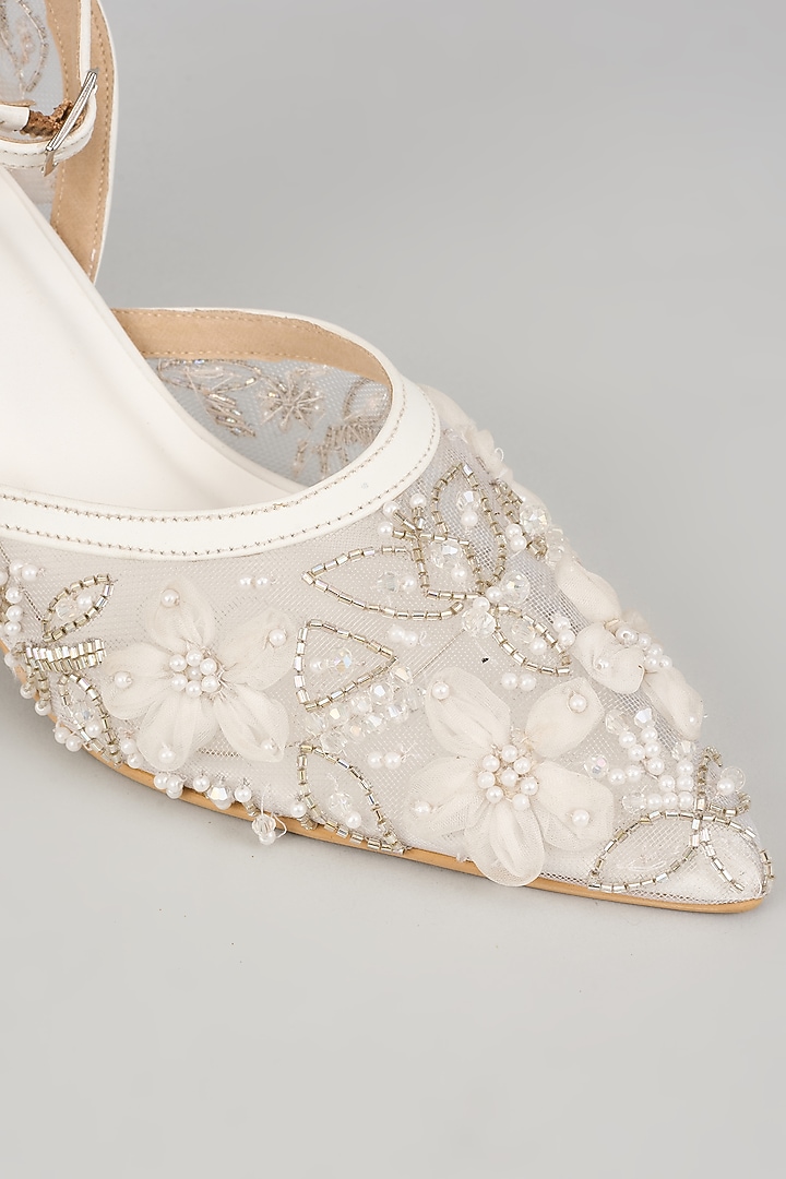 White Net Hand Embroidered Heels by Cielbyak at Pernia's Pop Up Shop