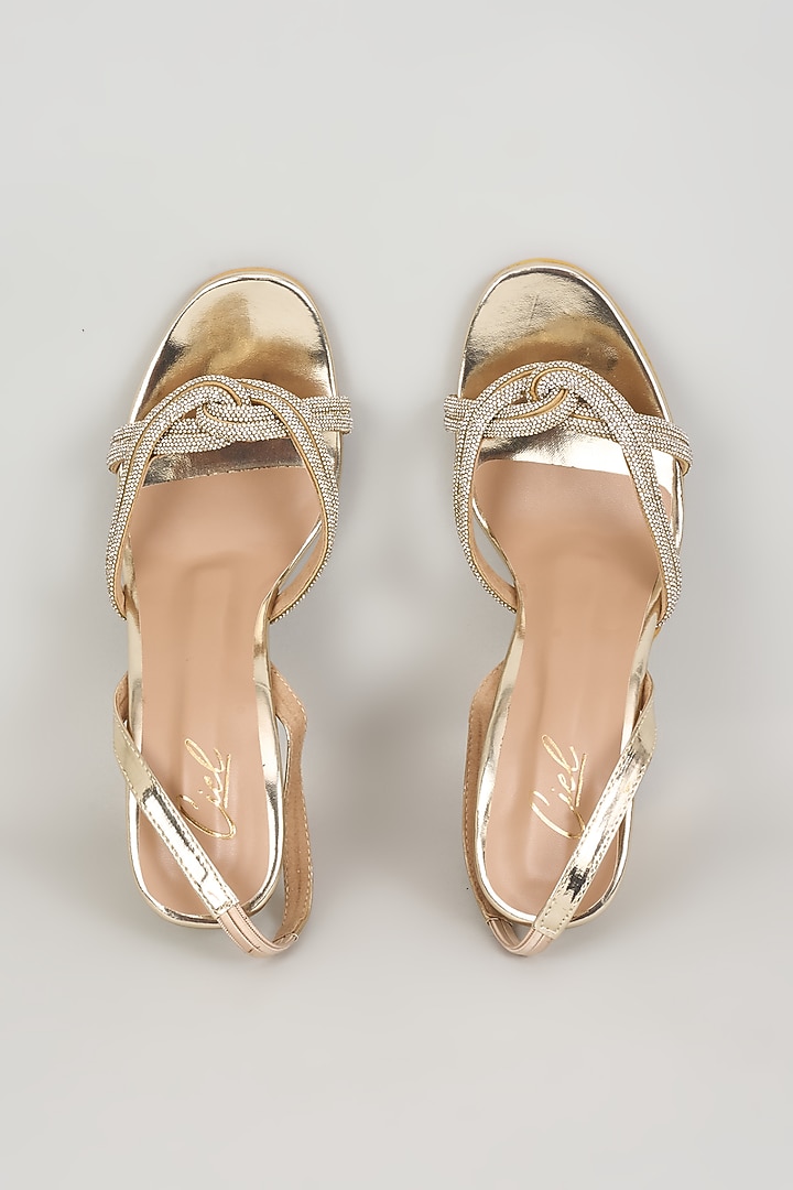 Gold Art Leather Rhinestone Embellished Heels by Cielbyak at Pernia's Pop Up Shop
