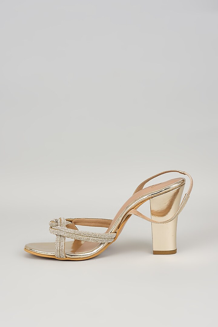 Gold Art Leather Rhinestone Embellished Heels by Cielbyak at Pernia's Pop Up Shop