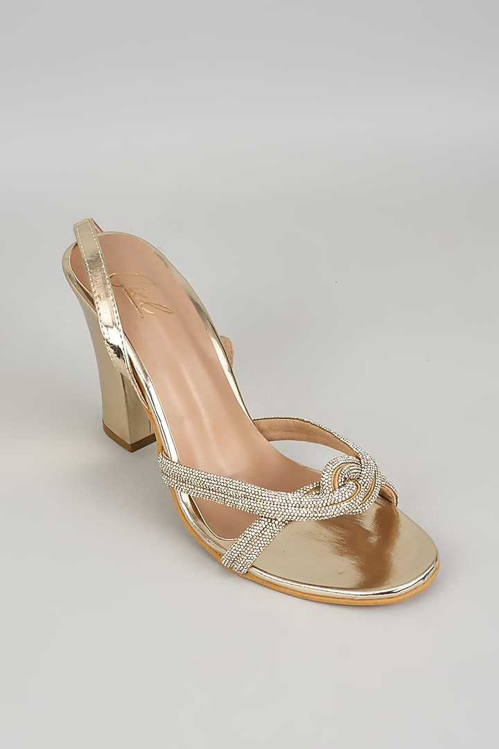 Gold Art Leather Rhinestone Embellished Heels by Cielbyak at Pernia's Pop Up Shop