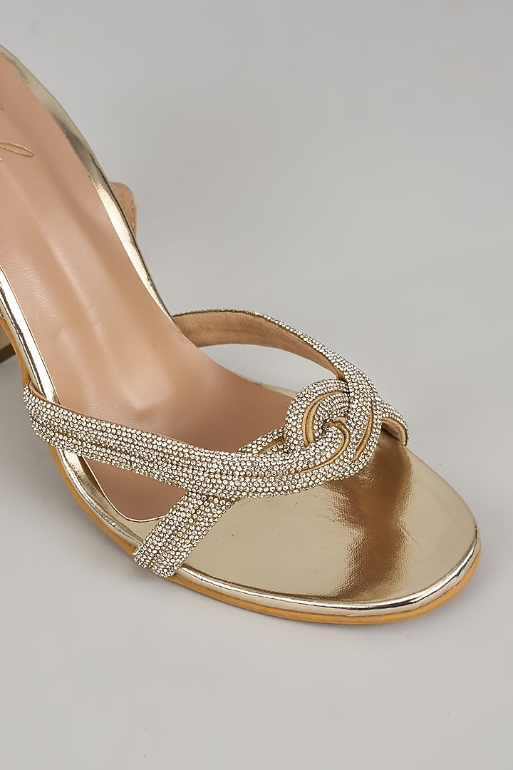 Gold Art Leather Rhinestone Embellished Heels by Cielbyak at Pernia's Pop Up Shop
