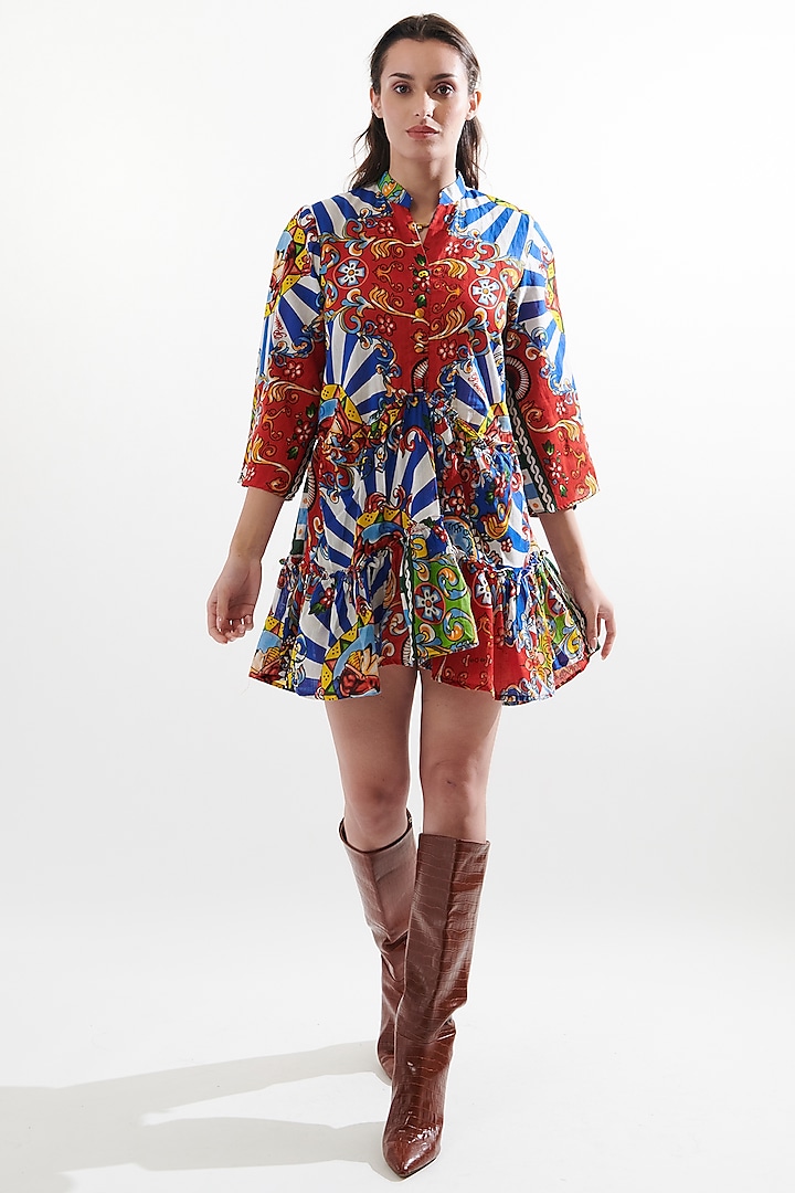 Multi-Colored Cotton Printed Shirt Dress by Cin Cin