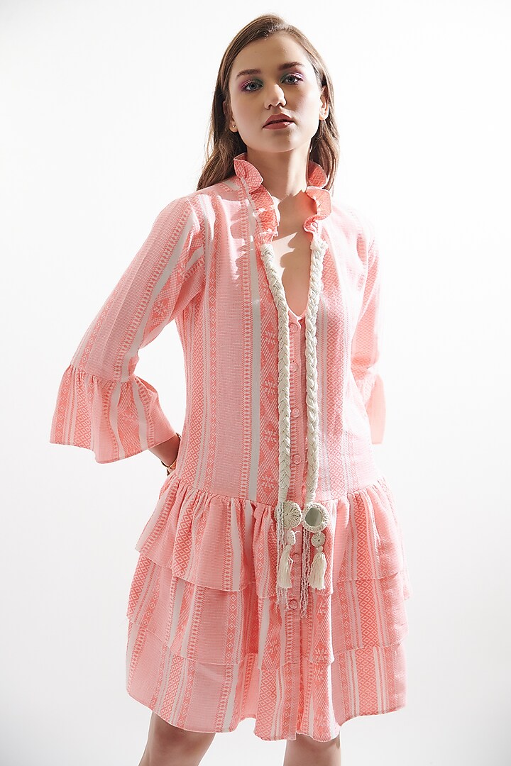 Fluorescent Pink Jacquard Tiered Summer Dress by Cin Cin at Pernia's Pop Up Shop