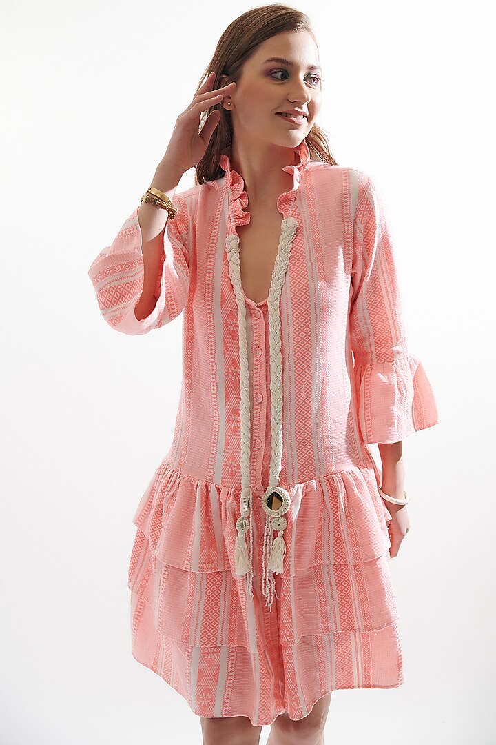 Fluorescent Pink Jacquard Tiered Summer Dress by Cin Cin at Pernia's Pop Up Shop