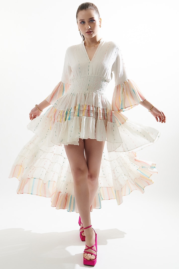 Beige Cotton High-Low Dress by Cin Cin