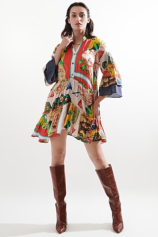 Multi-Colored Silk Printed Dress by Cin Cin