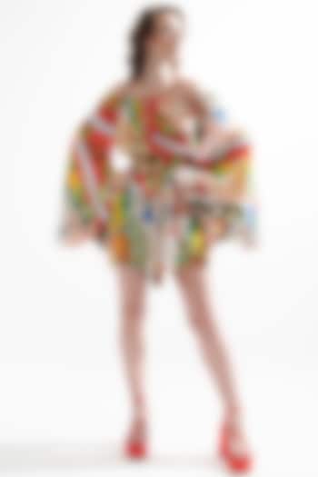 Multi-Colored Silk Printed Off-shoulder Dress by Cin Cin