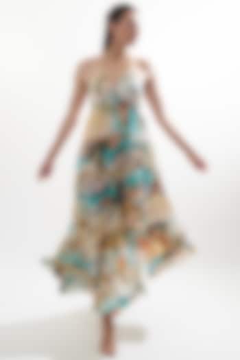 Multi-Colored Silk Printed & Embroidery Summer Dress by Cin Cin at Pernia's Pop Up Shop
