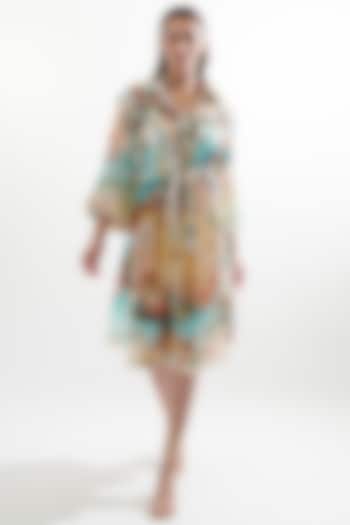 Multi-Colored Silk Printed & Embroidered Dress by Cin Cin
