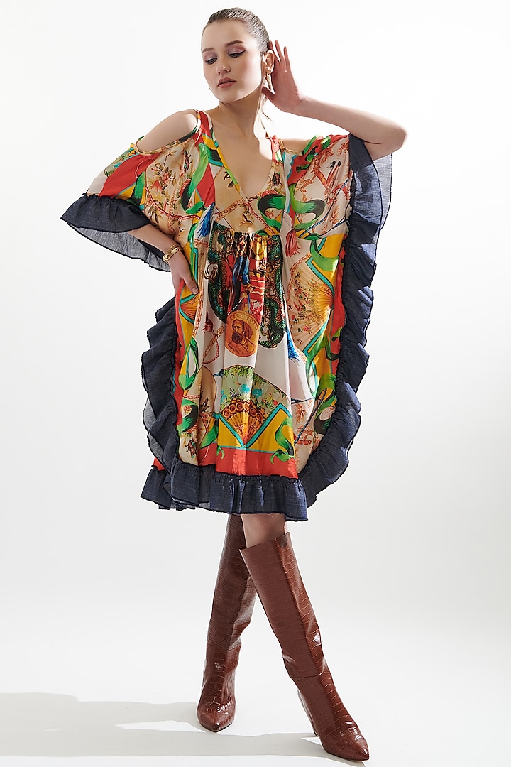 Multi-Colored Silk Printed Kaftan by Cin Cin